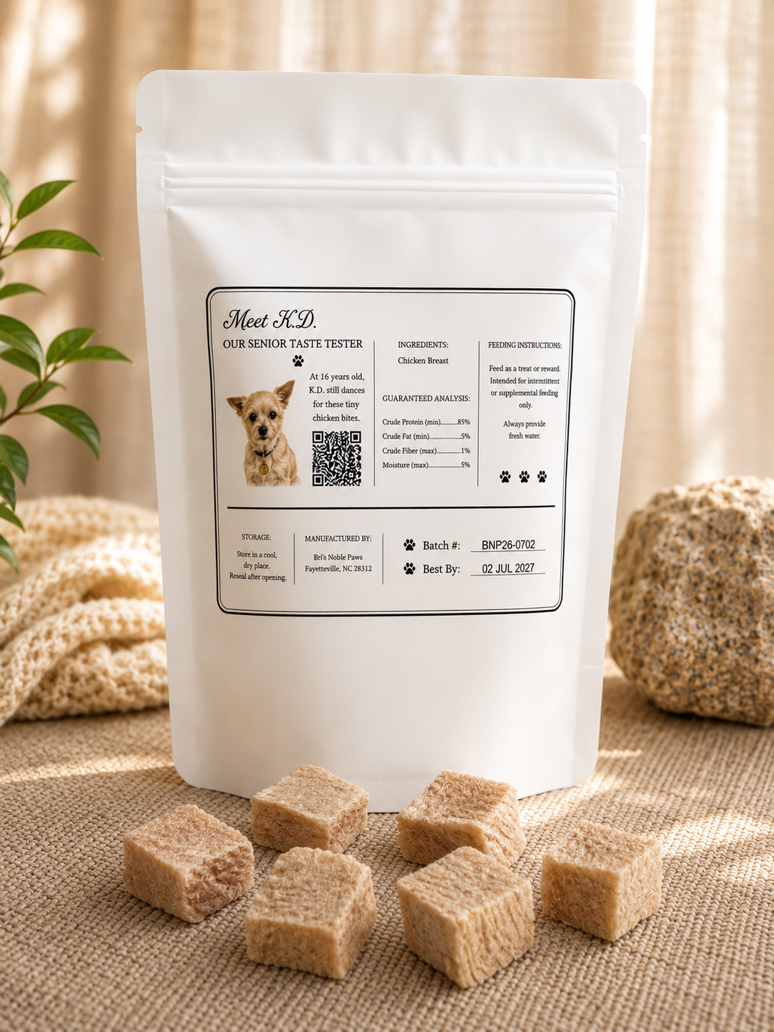 Back of Bri's Noble Paws Chicken Bites package
